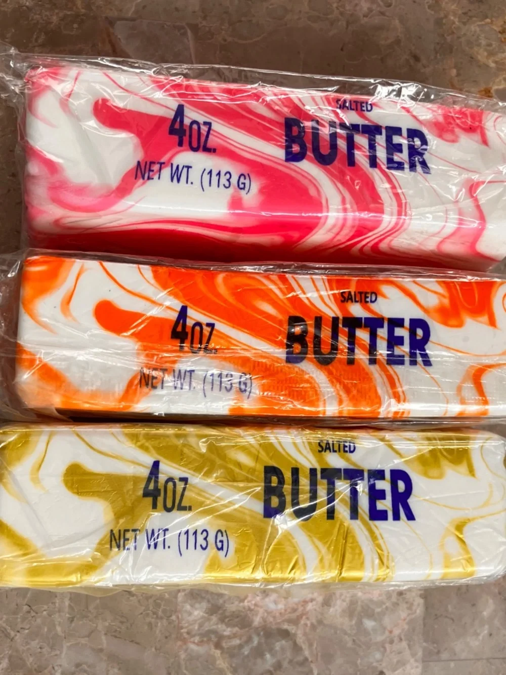 Swirl Butter Stick Squishy Toy Set of 3 Pink Orange Yellow 5.5